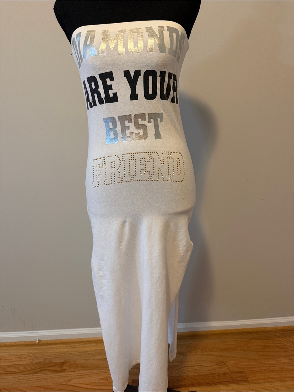 Topia White Strapless Swim Coverup with Silver and Black Lettering